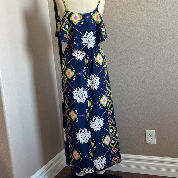 Full length maxi printed dress with waisted elastic - Picture 3 of 4